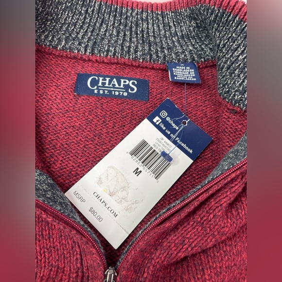 NWT Chaps Burgundy Striped Sweater 1/4 Zip Collar Size Medium - Picture 5 of 8